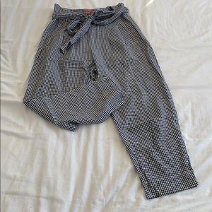 navy and white gingham paper bag pants